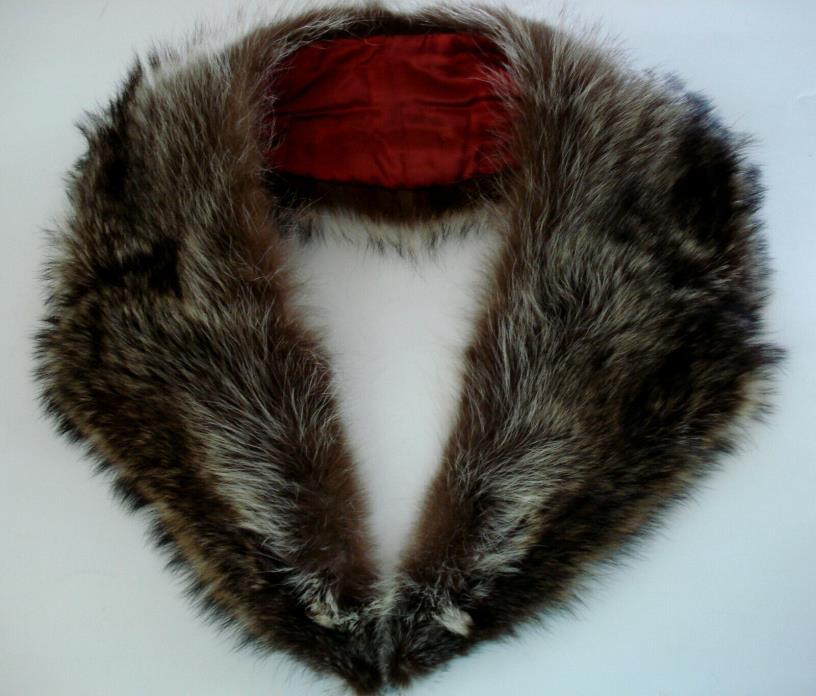 LARGE VINTAGE BROWN GENUINE RACCOON FUR COLLAR