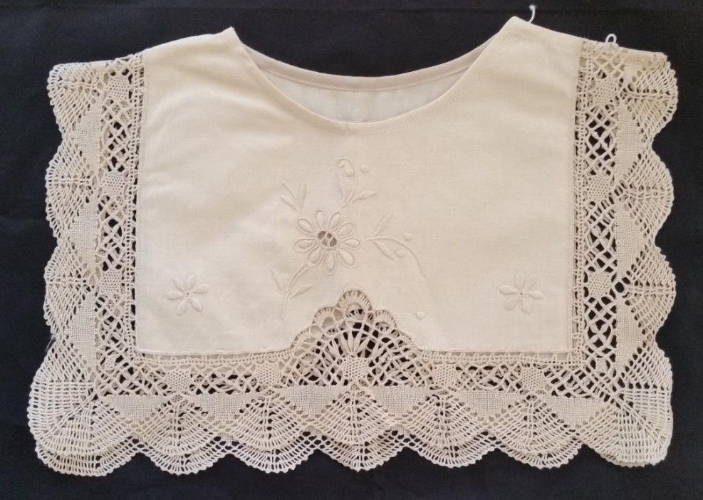 Vintage Ivory Embroidered Floral Crochet Lace Dress Collar