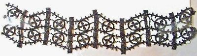 BLACK JET GLASS SEED BEAD COLLAR APPLIQUE FOR DRESS BEAUTIFUL PATTERN VINTAGE