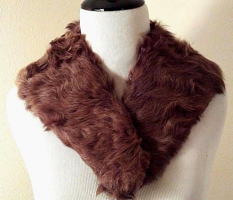 Goat Fur Collar Natural Curly Brown Shawl Satin Lined Detachable Tack Pin Mount