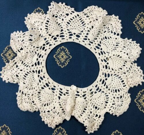 Vintage Hand Crochet Collar One Faux Pearl Button Closure Off White Ivory