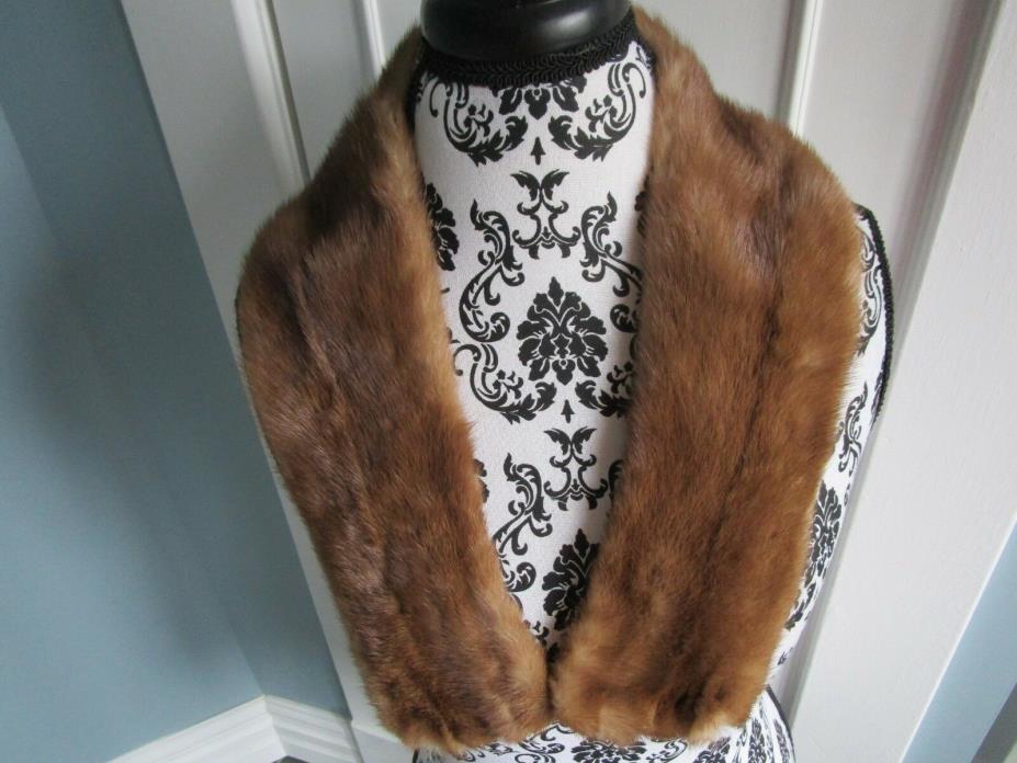 VINTAGE Honey Beige Real Genuine MINK FUR Lined Collar Scarf Jacket Coat