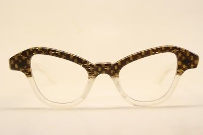 Small Unused Brown Clear Cat Eye Glasses New Old Stock