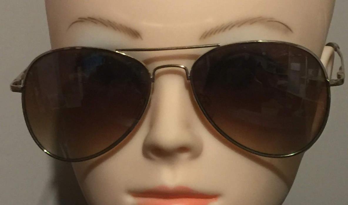 Gold Rimmed Aviator Sunglasses Spring Brand Frames Vtg Plastic Lens Nose Pads