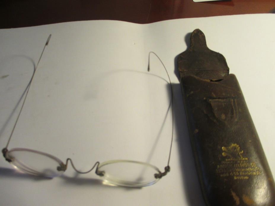 Antique  Oval Eyeglasses Wire Spectacles with Case
