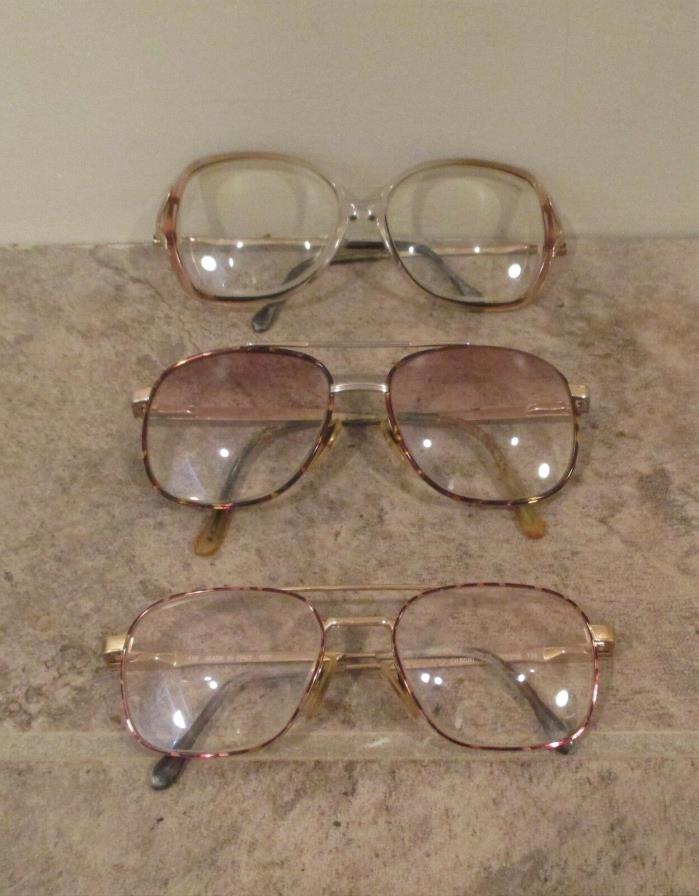Vintage Retro 3 Pair Eyeglass Eyeglasses - Metal & Plastic Frames