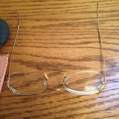 Antique Gold Spectacle Eye Glasses Signed COC 1/10 12K GF With Blue Leather Case
