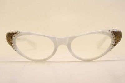 Unused Pearl Gold Rhinestone Cat Eye Glasses New Old Stock