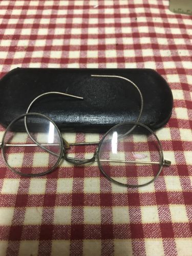 Antique Gold Filled Wire Rim Eye Glasses -w/case Missing one nose piece