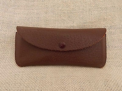 Vintage Brown Leather Stiff Eyeglasses Case Wooden Spacer