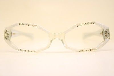 NOS White Octagonal Rhinestone Cat Eye Glasses Unused