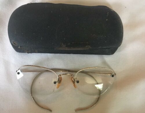 Vintage Antique 1/10 12K GF Round Rimless Eyeglasses Spectacles Bifocals