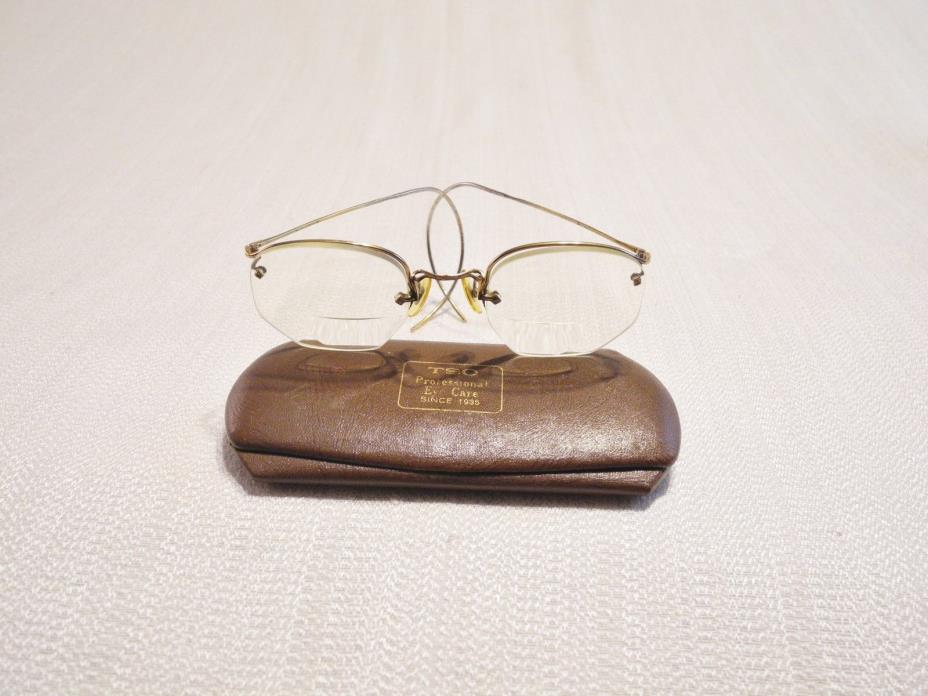 Vintage American Optical AO 1/10 12k GF Rimless Octagon Eye Glasses w/ Case