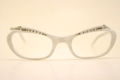 Small Unused White Rhinestone Cat Eye Glasses New Old Stock