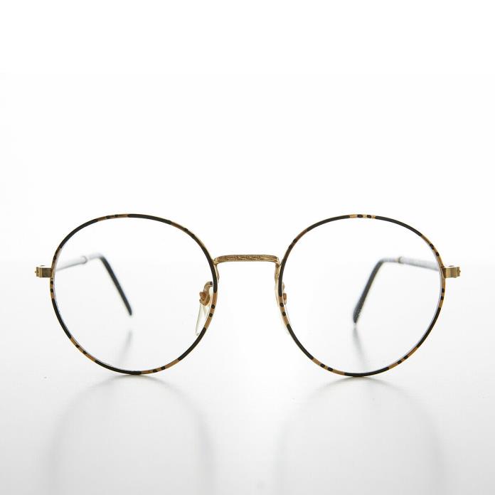 Preppy Round Clear Lens Vintage Glasses with Tube Temples Black/Gold - Reese