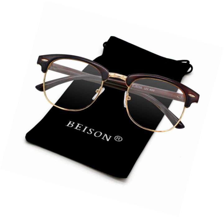 Beison Womens Mens Horned Rim Wayfarer Glasses Frame Nerd Eyeglasses