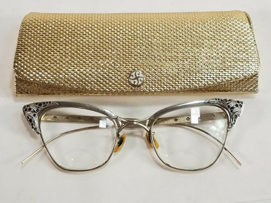 Vintage Rhinestone Cat Eye Glasses Sunglasses Eyeglasses 12k gold filled 5 1/2
