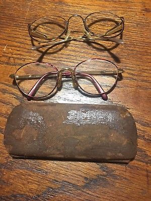 Eyeglasses 2 Pair Old Tin Case Echo Frame Italy Ocean Optique  Vintage
