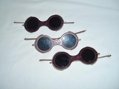 3 PAIR VINTAGE WILLSON FURNACE GLASS SAFETY GLASSES NOS AMBER LENSES STEAMPUNK