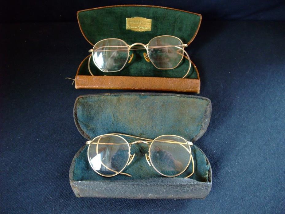 2 pair Old Antique Benson Opticians 1/10 12k Gold filled Eye GLASSES Wire Rim