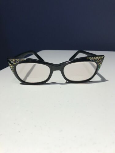 Vintage France Eyeglass Frames. 1950’s Crystal, J-Denise-T, Black, RARE
