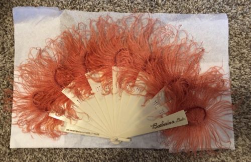 Antique Natural Ostrich Plume Feather Fan In Rose Barberina BERLIN JSON MARCUS