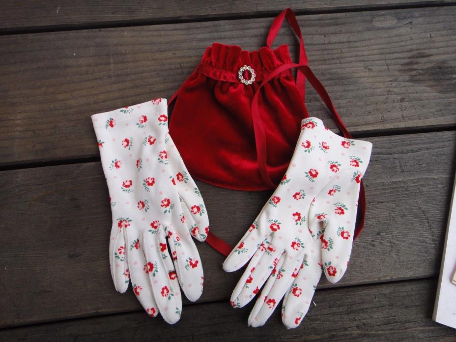 Vintage Red Velvet Purse And Floral Gloves