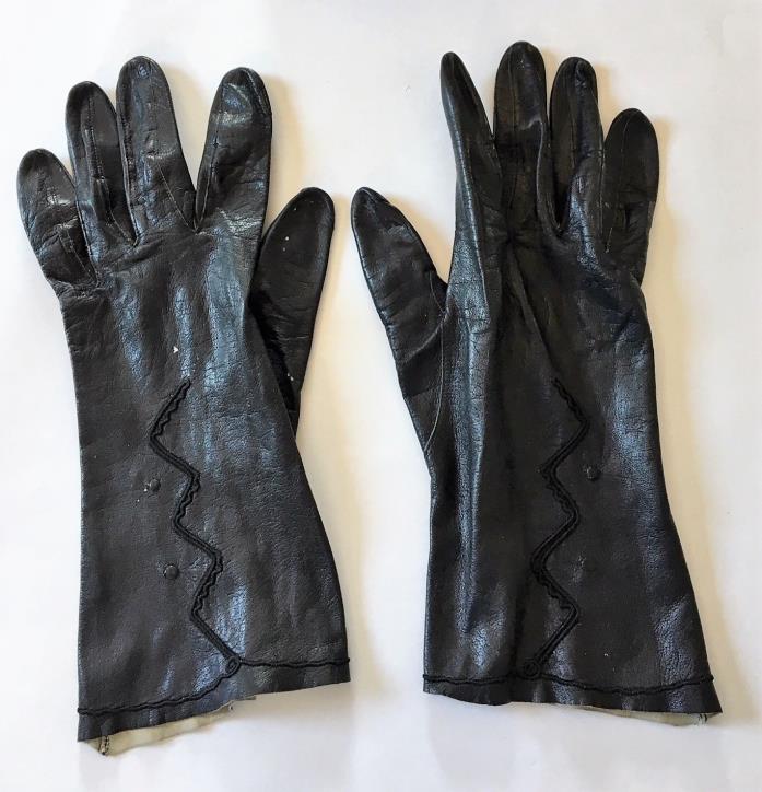 HARMS OF CALIFORNIA WOMEN'S BLACK LEATHER GLOVES TABLE CUT SAN FRANCISCO