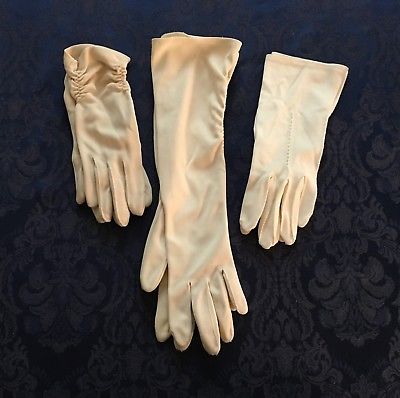 Vintage lot of 3 Womens Dress Gloves Tan White Ivory G79