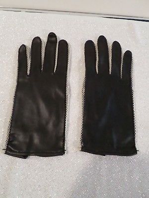 Vintage Black Flaux leather Gloves  Trimmed in White  8 inches long