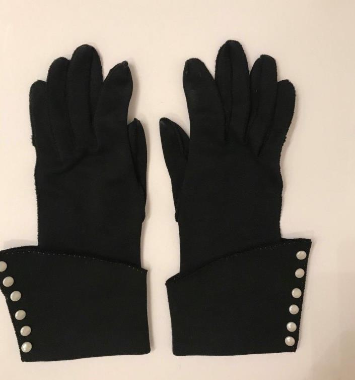 vintage 1940's ladies gauntlet gloves black with white decorative buttons