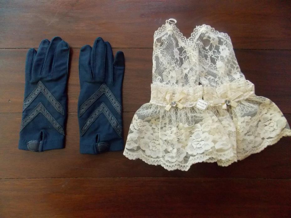 Lot Of 2 Pairs Vintage Ladies Gloves Black Leather Fabric Tan Lace New #66