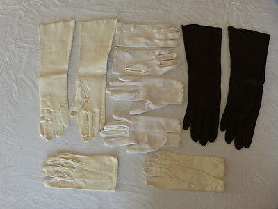 Vintage 5 Five Pairs Women's Leather Cotton Gloves Long And Short