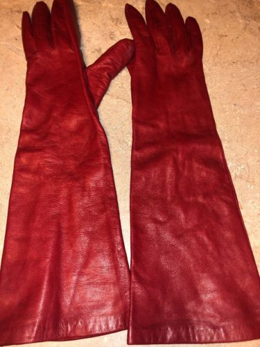 Vintage Red Soft Kid Leather 14 In Long Opera Gloves Silk Lined Sz 7 Pretty!