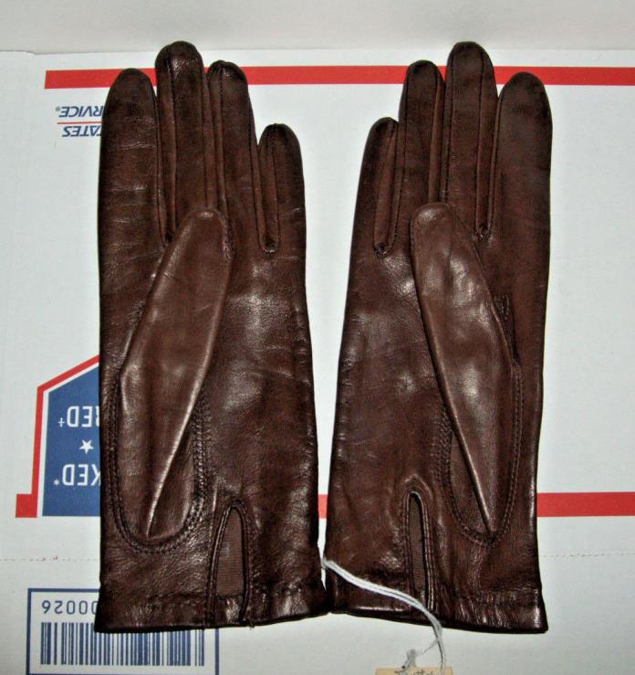 Vintage Grandoe Brown Leather Fashion Gloves Vintage Women's size 7  NOS