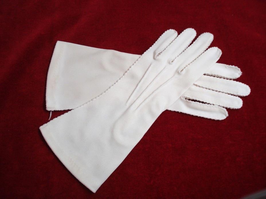 Vtg Ladies Ivory Cream Double Woven Dress Gloves-Detailed Stitching-HANSEN 7 1/2