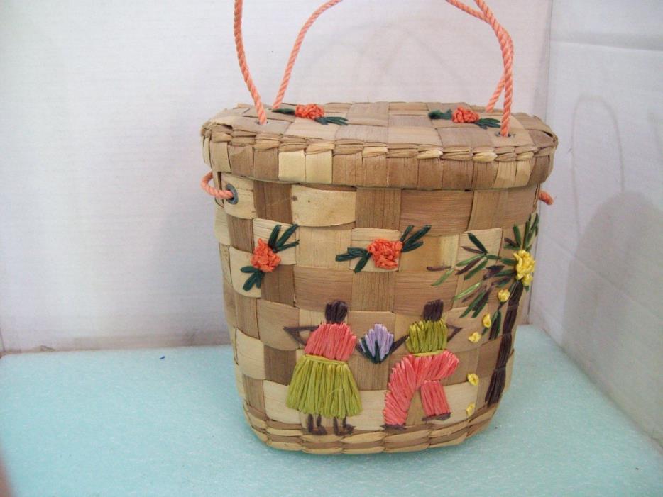Vintage Wicker Straw Raffia Purse Bag Floral Souvenir Jamaica  A5