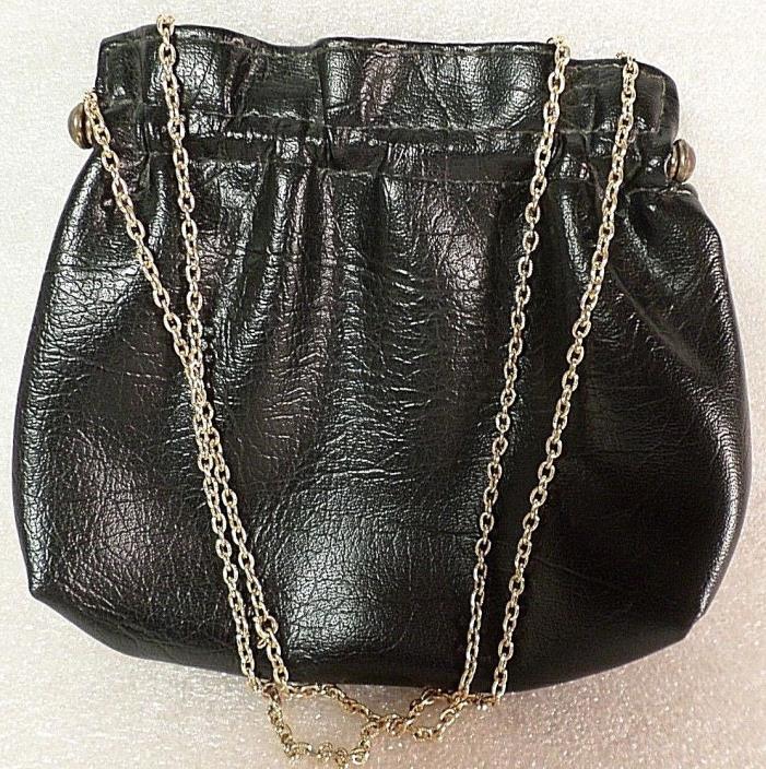 Vintage Black Handbag ~ Purse ~ Gold Colored Chain Strap & Clasp ~FS Original