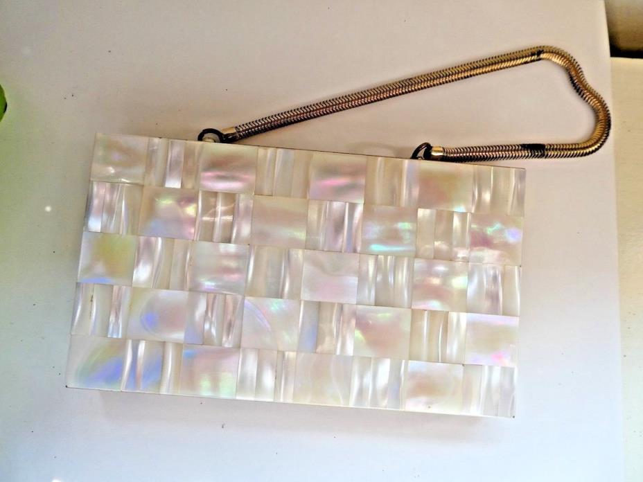 Vintage 1950's Mother of Pearl Brass Compact Purse