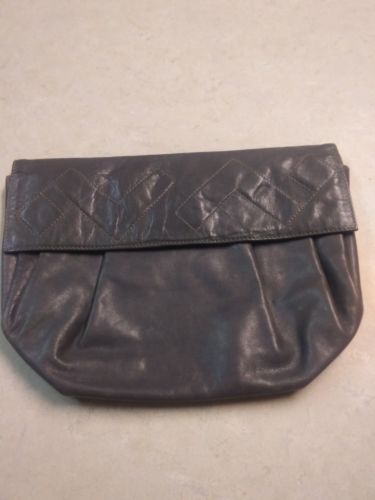 Vintage Woodward Lothrop Leather Envelope  Clutch - Gray Leather - Circa 1970s