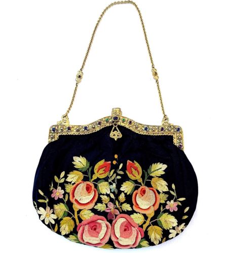 Antique Embroidered And Jeweled Evening Bag