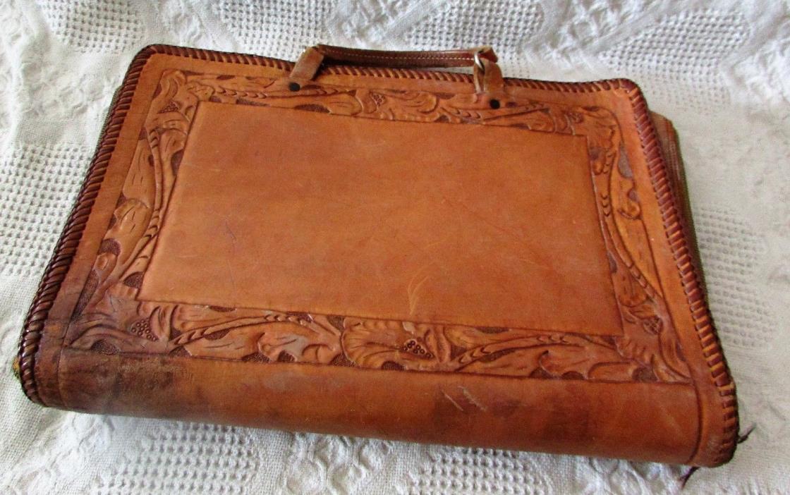 Vintage Hand Tooled Leather Satchel~Briefcase~Floral Design~Custom Made