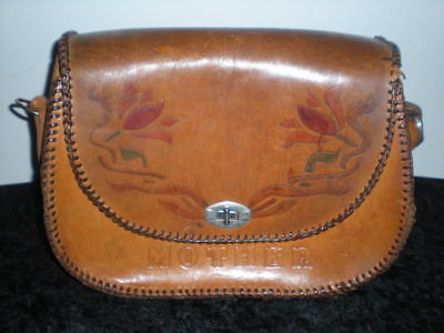 Leather Handbag Purse Hippie Pattern Mushrooms and Lilly MOTHER 1960s Vtg Tooled