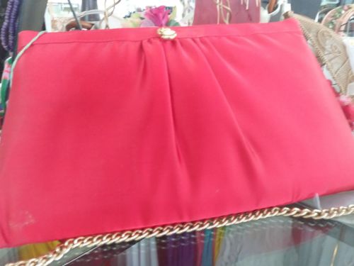 Red 80's Vintage Satin Clutch Handbag