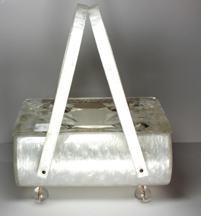 Vintage 1950's  RIALTO Original New York White Pearlized lucite purse Handbag Cl