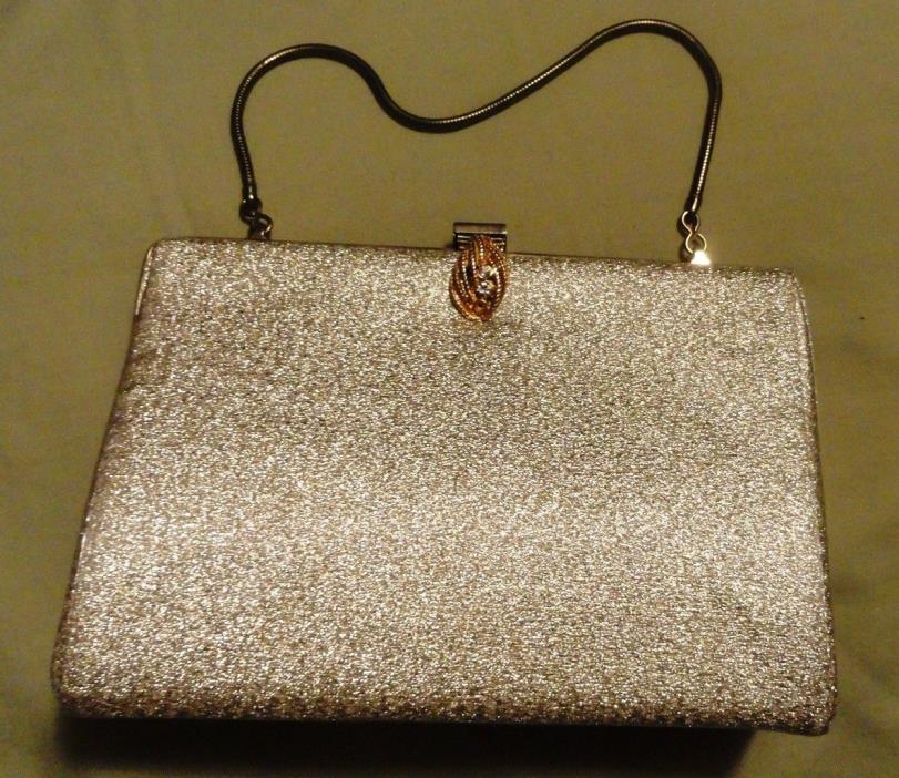 Vintage Light Gold Shimmery Evening Clutch Bag (6771)