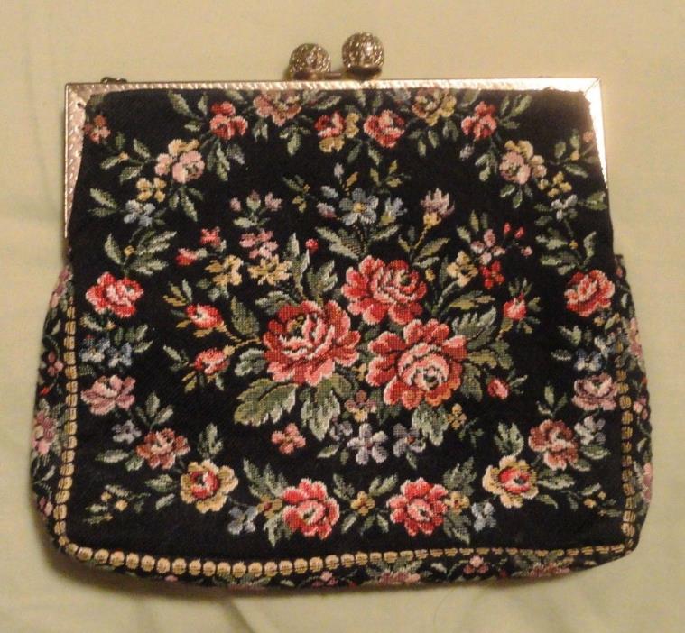 Vintage Walborg-France Tapestry Floral Design Kiss Clasp Evening Bag(6768)