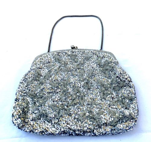 Vintage Walbourg Hand Beaded Sequined Pearled Evening Bag