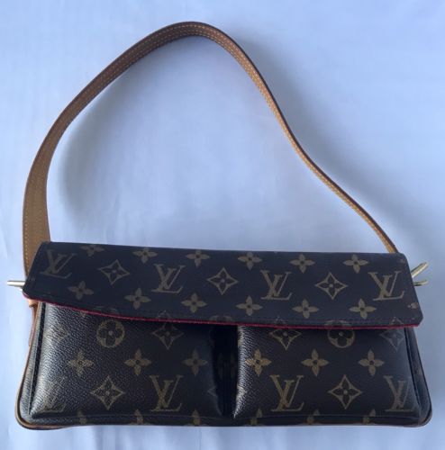 Authentic Louis Vuitton Viva Cite MM Shoulder Handbag Monogram Canvas 2003 Brown