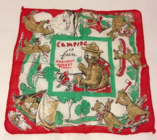 Vintage Smokey The Bear Child's Handkerchief Camping Is Fun As Is
